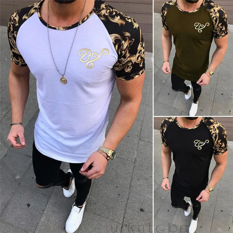 

Slim Fit Tees Men Patchwork T-Shirts Compression Running Shirt Tops Bodybuilding Fitness O-Neck Short Sleeve Casual Tshirt Tops
