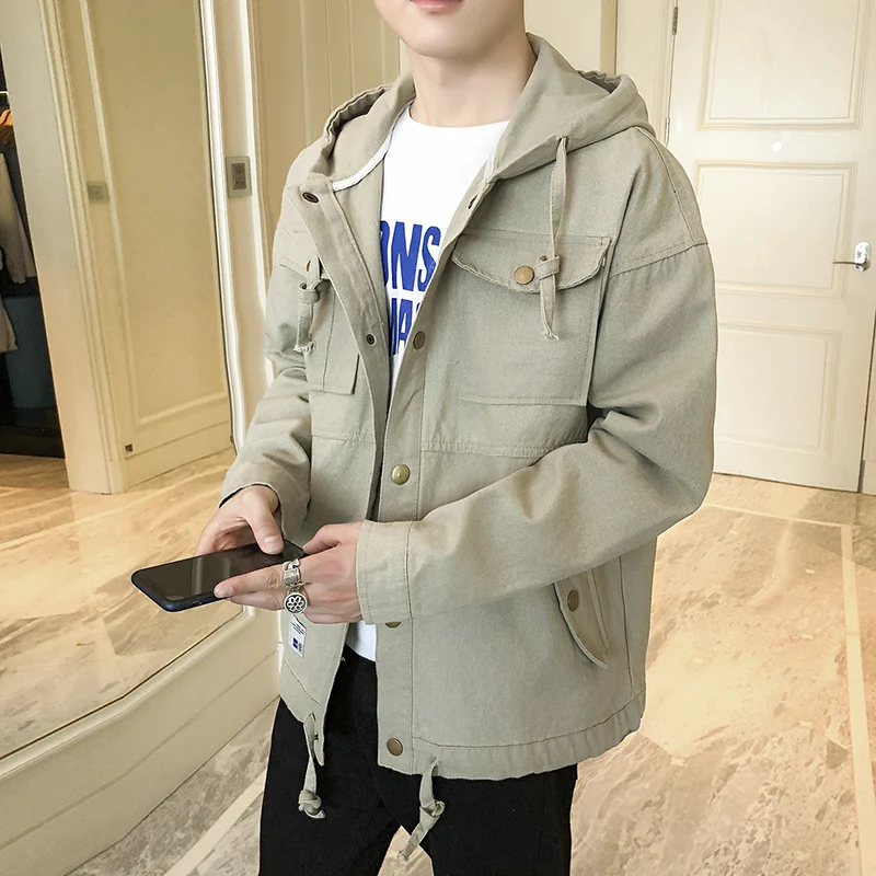 Autumn And Winter New Denim Jacket Men Fashion Solid Color Casual Hooded Denim Jacket Man Streetwear Hip Hop Loose Bomber Jacket