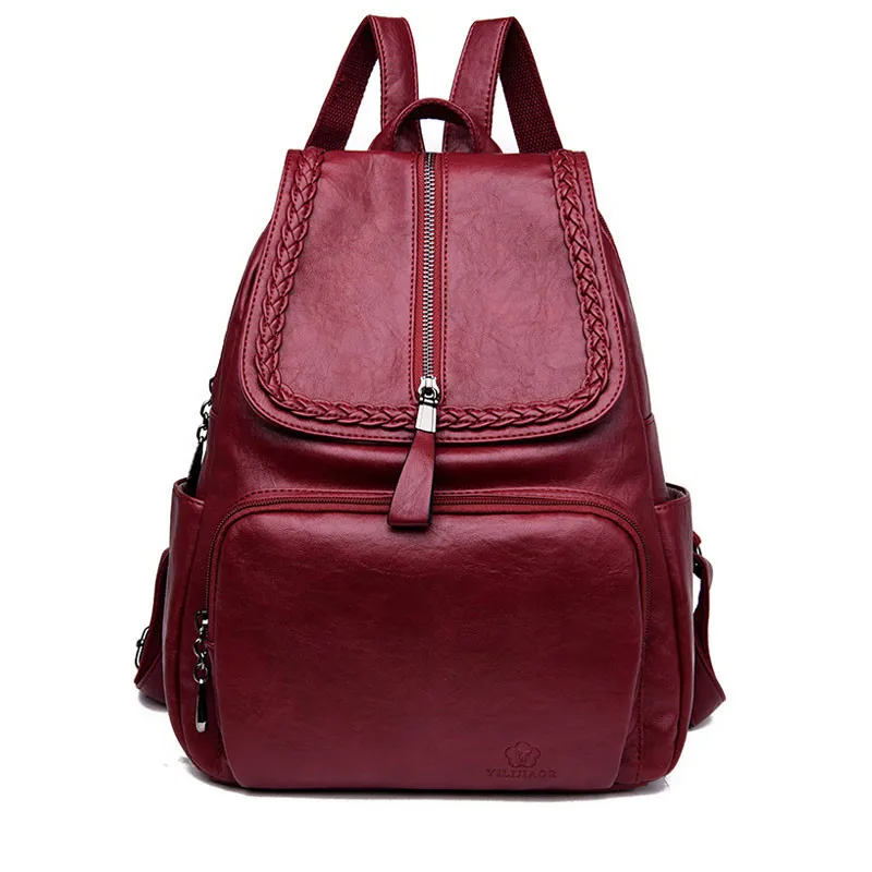 

Weave Soft Leather Women Backpack Zipper Shoulder Travel Back Bag for Teenager Girls School Bag Rucksacks Casual Daypack Mochila