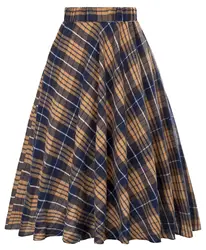 Женская трапециевидная длинная клетчатая юбка винтажная эластичная талия сетка узор клетчатая юбка s