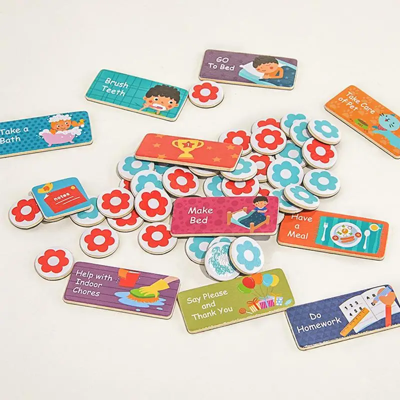 buy  Kid Wooden Magnetic Reward Activity Responsibility Chart Calendar Schedule Educational Learning Toy