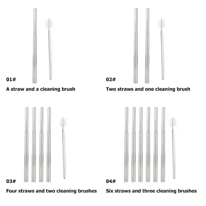 Многоразовая гнущаяся соломинка для напитков из нержавеющей стали Выдвижная солома с щеткой