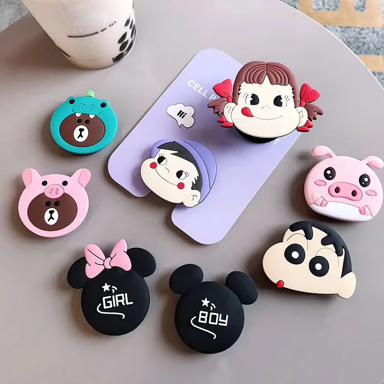20pcs/lot Funny Cartoon Novelty 3D Silicone Phone stand holder Sticker for iPhone iPad Huawei cellphone accessories