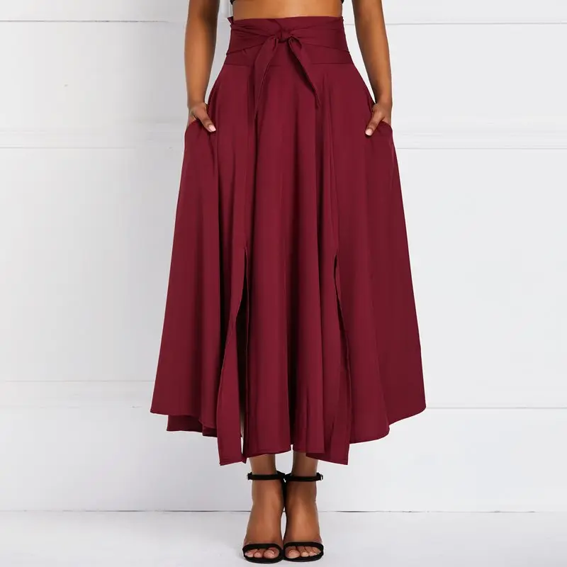 Женские винтажные юбки с высокой талией однотонные красные плиссированные элегантные ретро Новые Карманы стильные брендовые уличные повседневные Весенние длинные юбки