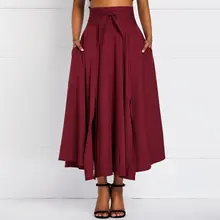 Женские винтажные юбки с высокой талией однотонные красные плиссированные элегантные ретро Новые Карманы стильные брендовые уличные повседневные Весенние длинные юбки