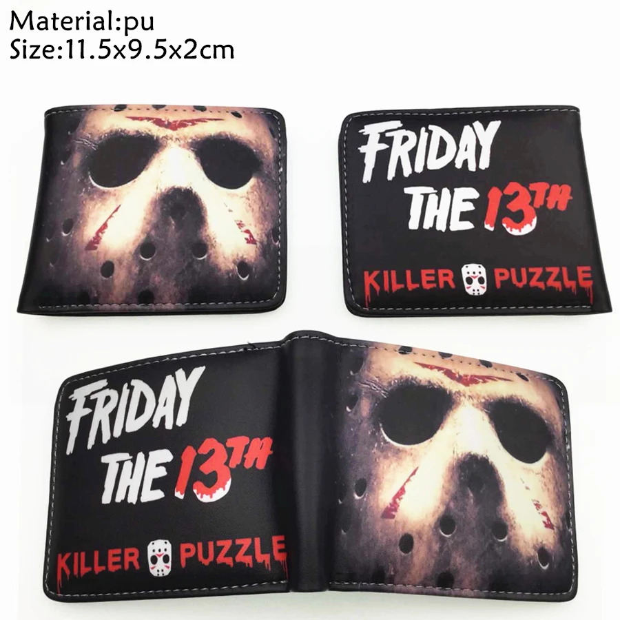 

Friday the 13th Wallet Pu Short Bifold Photo Card Holder Layers Men's Women's leather Coin zipper Pocket Cartoon Printing Purses