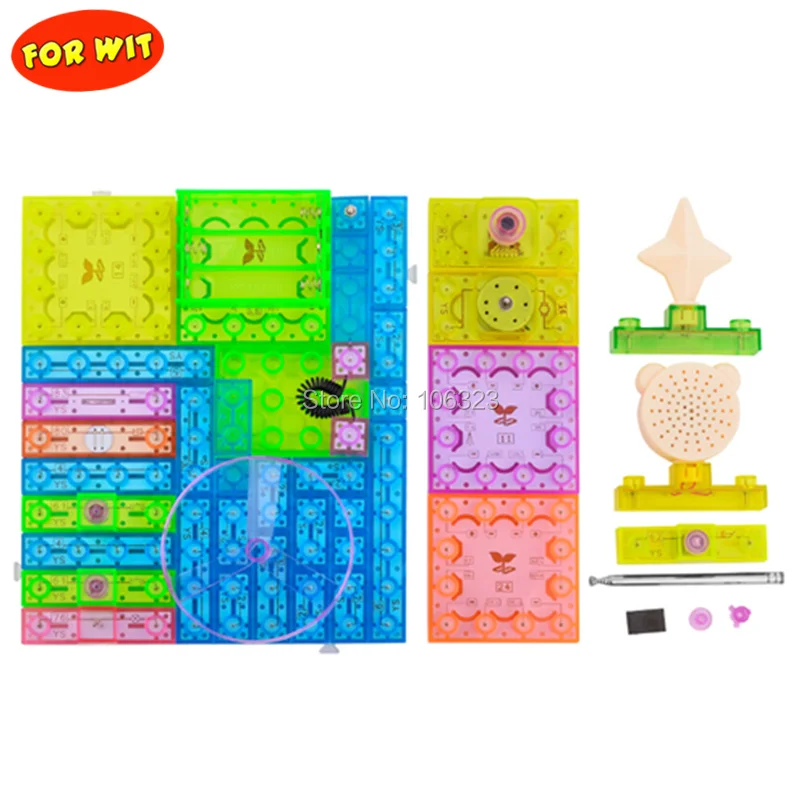 

Integrated Electronic Building Blocks Assembled 120,Electronical Toy,Block Kit Assembling,Alarm Sounds+Music+Light+Fan+FM Radio