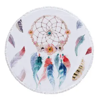 

Feather Round Beach Towel Tassel Dreamcatcher Polyester Blanket Microfiber Beach Towels For Living Room Home Decor Bath Towels