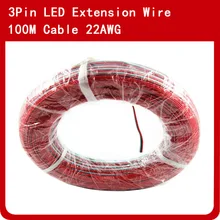100 м 3pin провод в оплетке из ПВХ, 22awg Луженая Медь расширение электрические провода с разъемом красный/зеленый/белый для светодиодный полосы света подключения