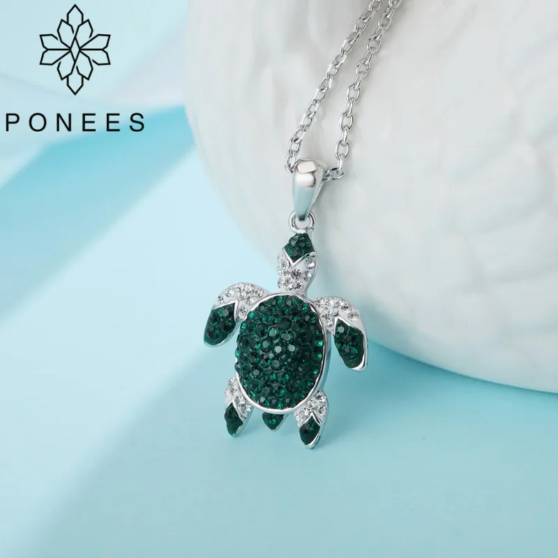 PONEES Прямая поставка Роскошный зеленый кулон в виде морской черепахи ожерелье для женщин женские животные Свадьба океан пляж ювелирные изделия подарок
