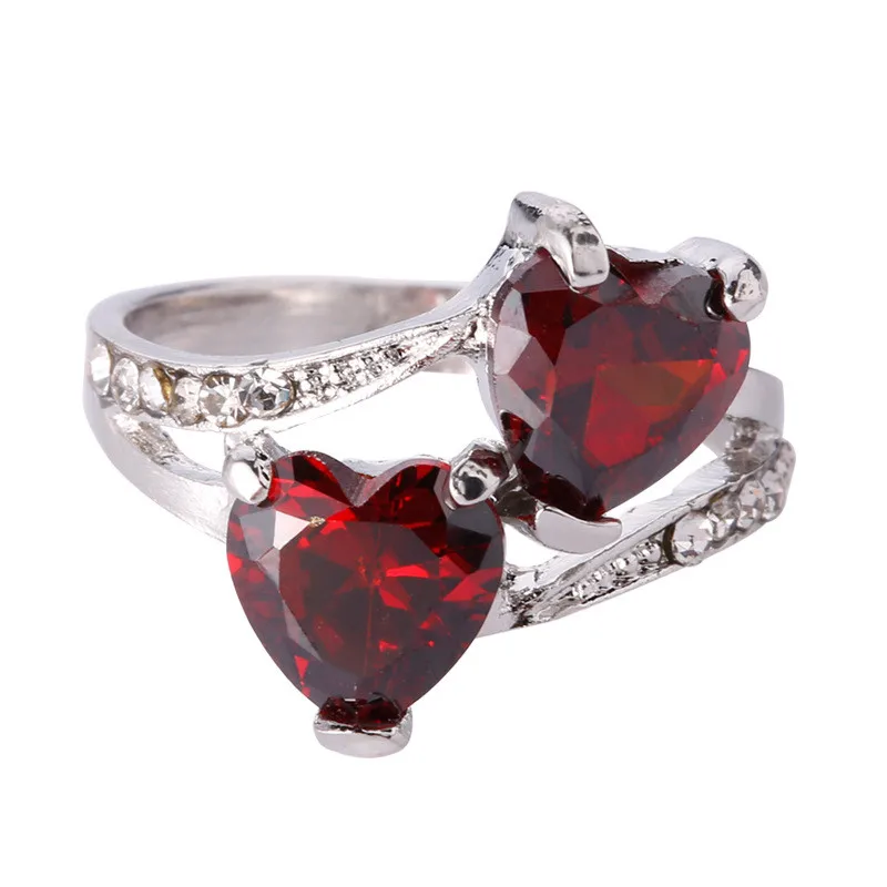 

Two Heart Crystal Rings For Women Jewelry Blue/red/green Zircon Ring Silver Engagement Ring For Women Wedding Rings For Female