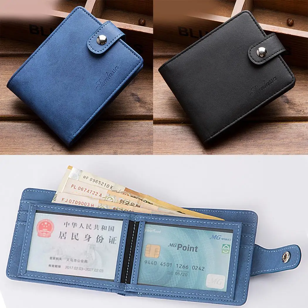 Men Buckle PU Leather Wallet Purse Blue, Black Clutch Short Card Casual Holder Solid-in Wallets ...