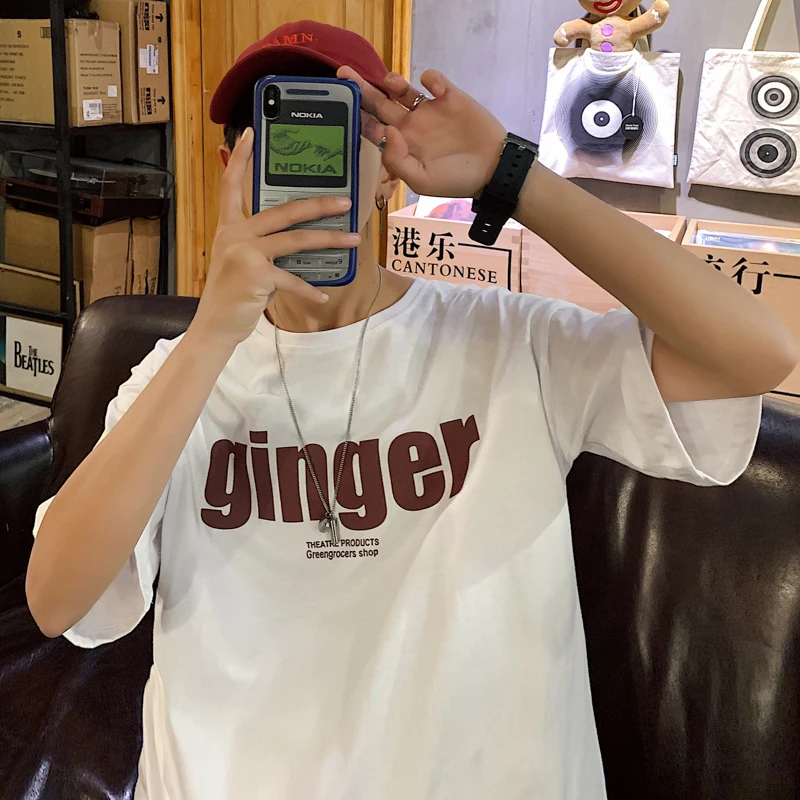 

Men's T-shirt 2019 Summer New Hong Kong Style Loose Round Neck Pullover Versatile Printing Personality Casual Men's Clothing