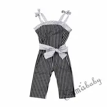 Модные комбинезоны в полоску для маленьких девочек, детская одежда, летние комбинезоны с бантом для малышей