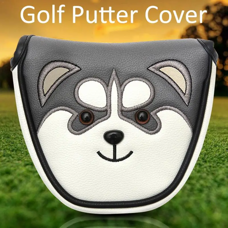 Golf Mallet Head Cover Putter Cover with Magnetic Closure  PU Leather Dustproof Lovely Husky Animal Head  Golf Headcover #25