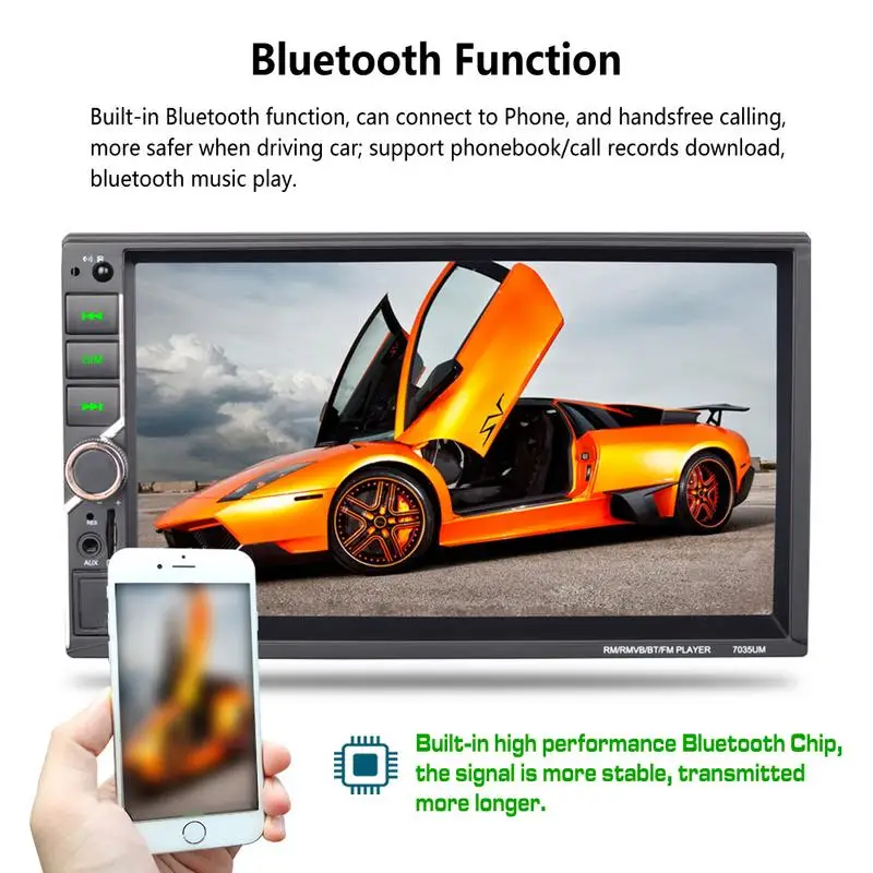 

Universal DC12V 1080P 7-inch 2DIN Car Multimedia Player Steering Wheel Control FM Radio Bluetooth Hands-free Calls Dual USB