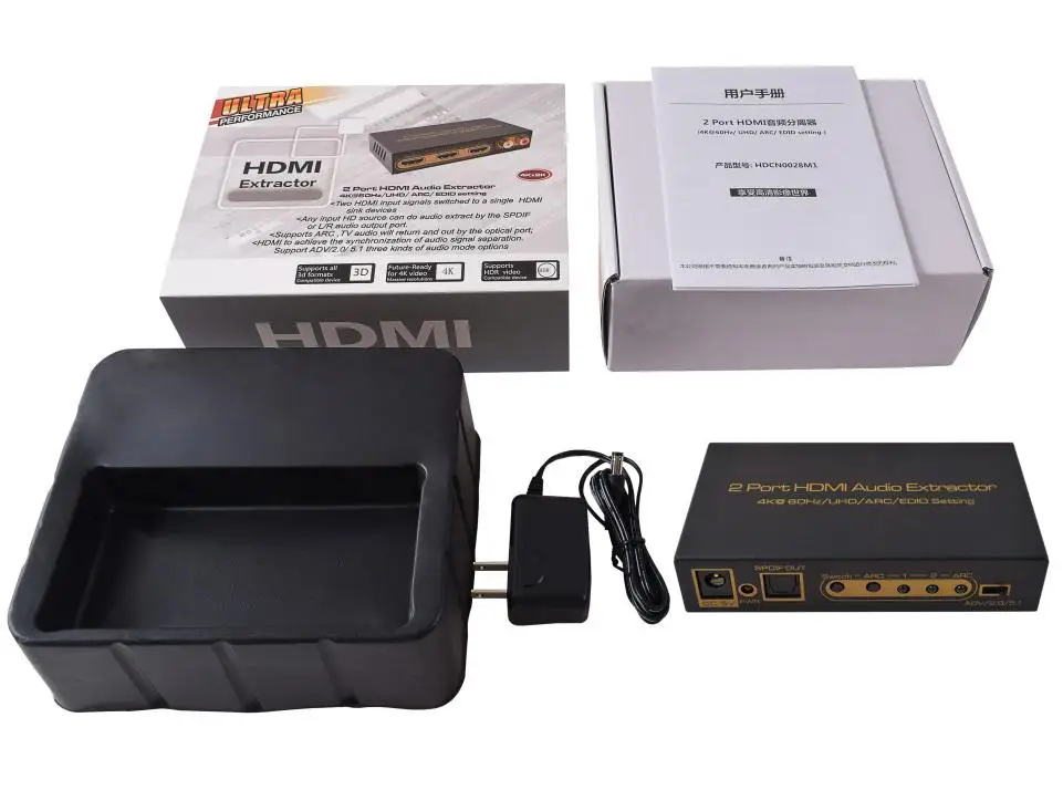 DSstyles HDMI 2 порта аудио экстрактор сплиттер поддерживает 4K @ 60