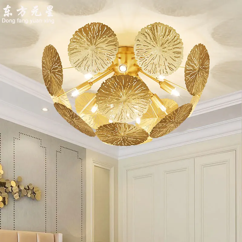 

LED ceiling lamp interior lighting copper lotus leaf light living room bedroom lamp modern luxury surface mounted decoration