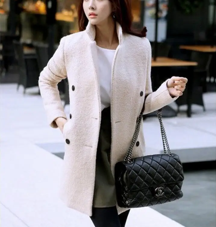 

Winter Wool Coat Women 2018 New Fashion Korean Beige Double-Breasted Coat Slim Thick Long-Sleeved Jacket big size XXL