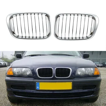 

KKMOON One Pair Plated Chrome Silver Front Grille Grilles for BMW E46 4 Door 98-01