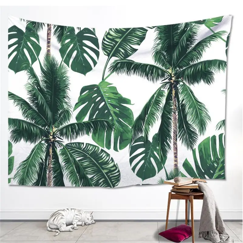 

Loartee Coconut Tree Green Leaves Tapestry Tropical Plant Forest Ins Room Wall Hanging Decoration Curtain