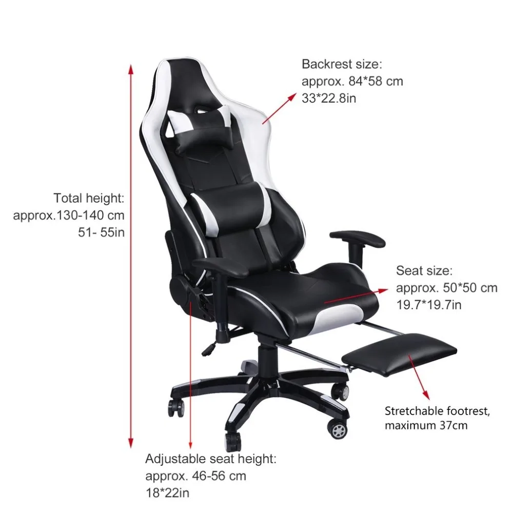 Racing Gaming Office Chair Computer Desk 360 Degree Chair Adjustable Seat & Armrests Height Backrest Recline Retractable Leg