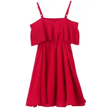 Платье для девочек г. летний праздничный костюм красные пляжные платья принцессы без Рукавов шифоновые Детские платья для девочек, детская одежда