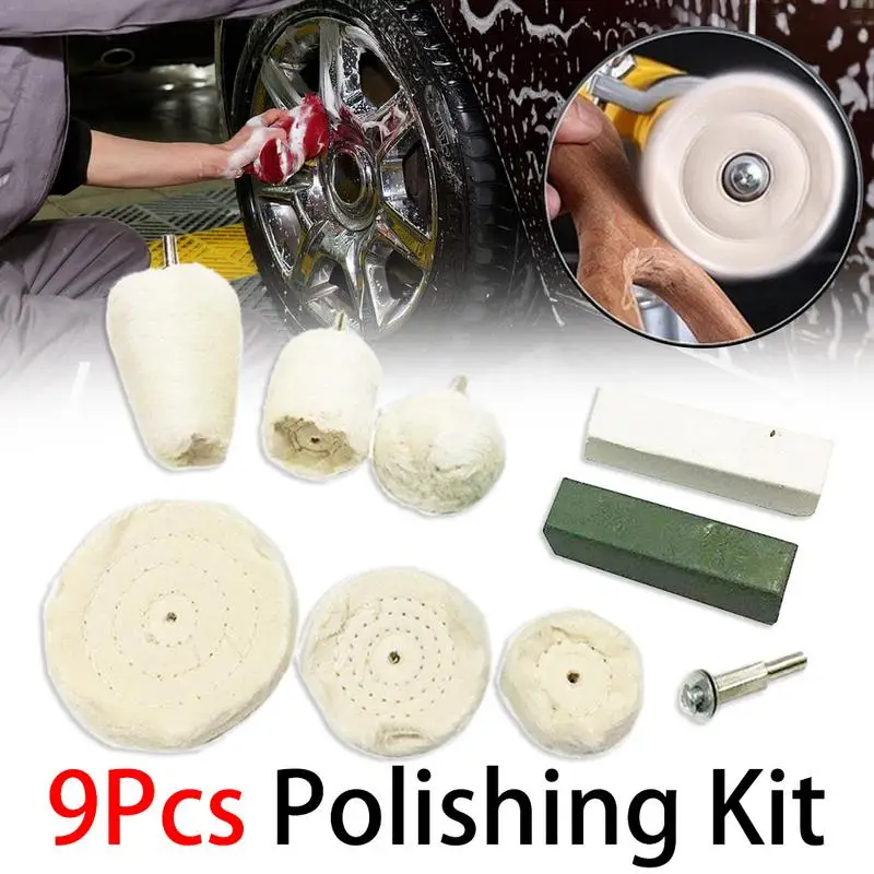 9PCS 6MM Polishing Kit Dome Goblet Cylinder Mop Buffing With Handle
