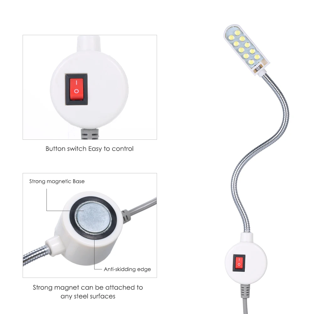 США/ЕС Plug швейная машина светодиодный свет 0,5 W 10 СВЕТОДИОДНЫЙ Магнитный монтажное основание лампа на гибкой ножке для всех швейных освещение машины