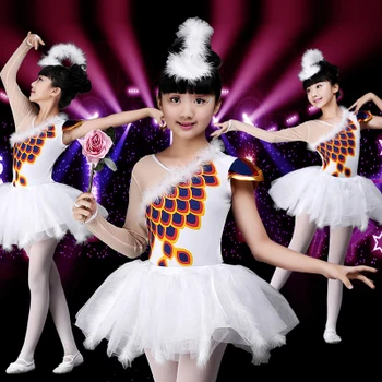 

Songyuexia New Children's Dance Costume Ballet Swan Costume for kid white sleeve tutu skirt