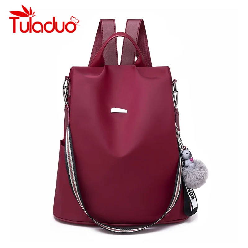 

Tuladuo Backpacks Women Nylon Waterproof Solid School Bookbag For Girls High Quality Hairball Large Shoulder Bag Female Rucksack