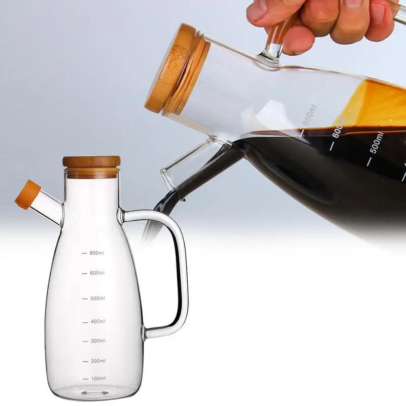 

Glass Bottle Dispenser 650 ML Oil Storage Tank Cooking Leak-Proof Container Liquid Condiment Jar Kitchen Supplies Bamboo Lid