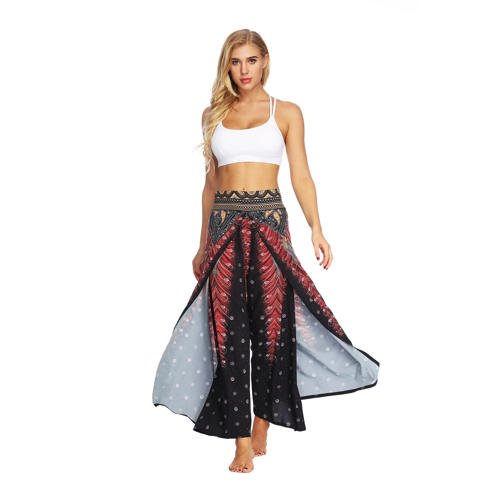 

Yoga Pant for Women Elastic National Style Wide Leg Loose Yoga Trousers Jogger Running Casual Leisure Fitness Sports Pants