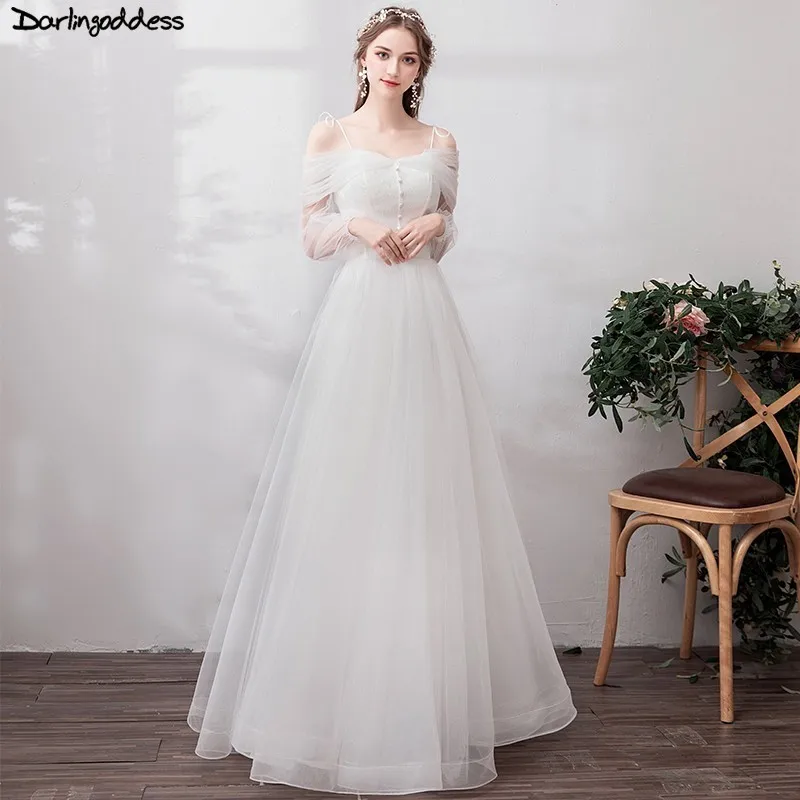 

Boho Beach Wedding Dress Long Sleeve Spaghetti Straps Vestido de Noiva Plus Size Lace Up Wedding Gowns 2019 Robe De Mariage