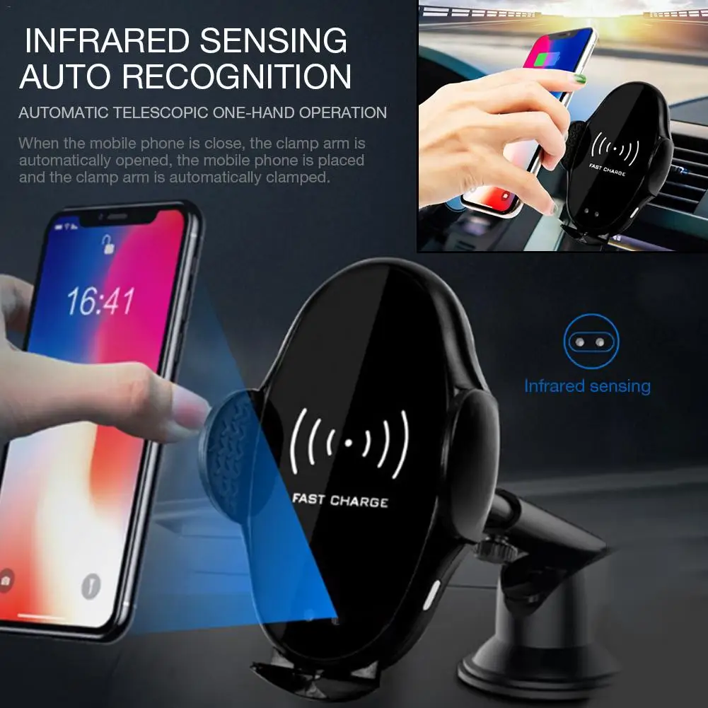 Automatic Wireless Car Charger Mount Windshield Dashboard Air Vent 10W Qi Fast Charging Car Phone Holder Compatible With Samsung