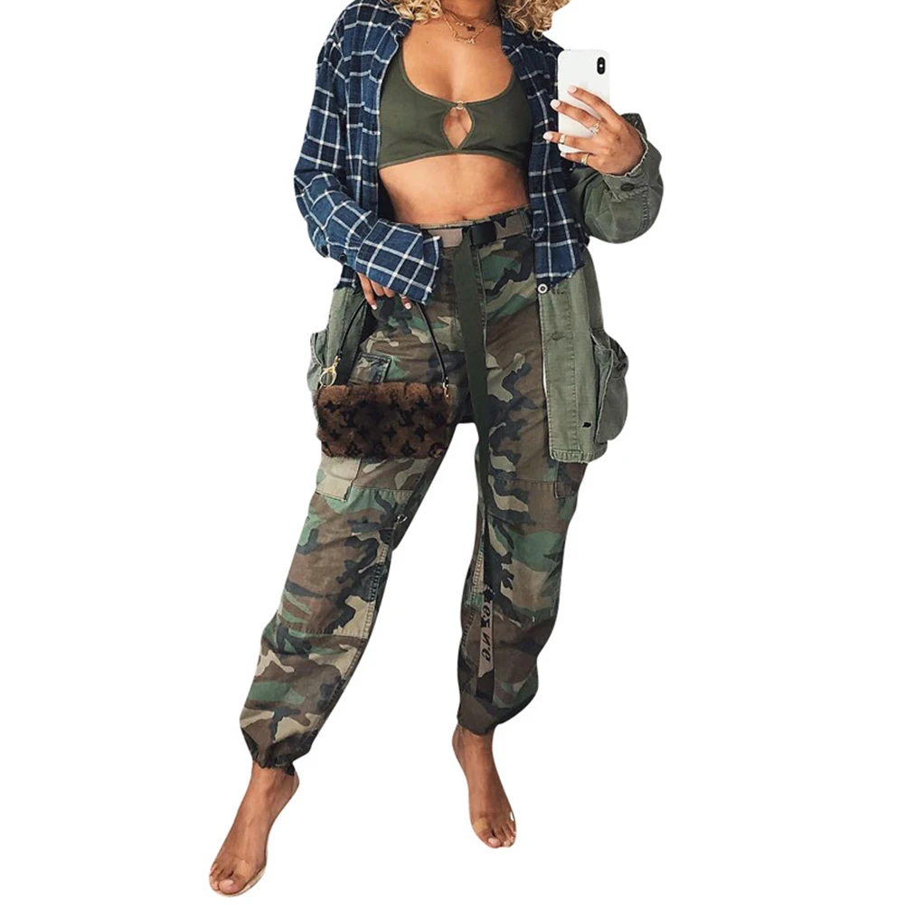 YJSFG HOUSE Women's Pencil Pants High Waist Drawstring Elastic Long Pant Ladies Camo Military Street Pant Safari Sashes Trousers YJSFG HOUSE Women's Pencil Pants High Waist Drawstring Elastic Long Pant Ladies Camo Military Street Pant Safari Sashes Trousers