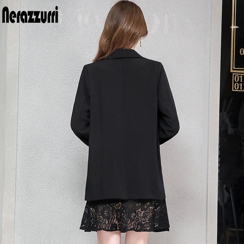 Nerazzurri ladies blazer plus size women blazers and jackets 2019 4xl 5xl 6xl 7xl slim black double breasted work office jacket