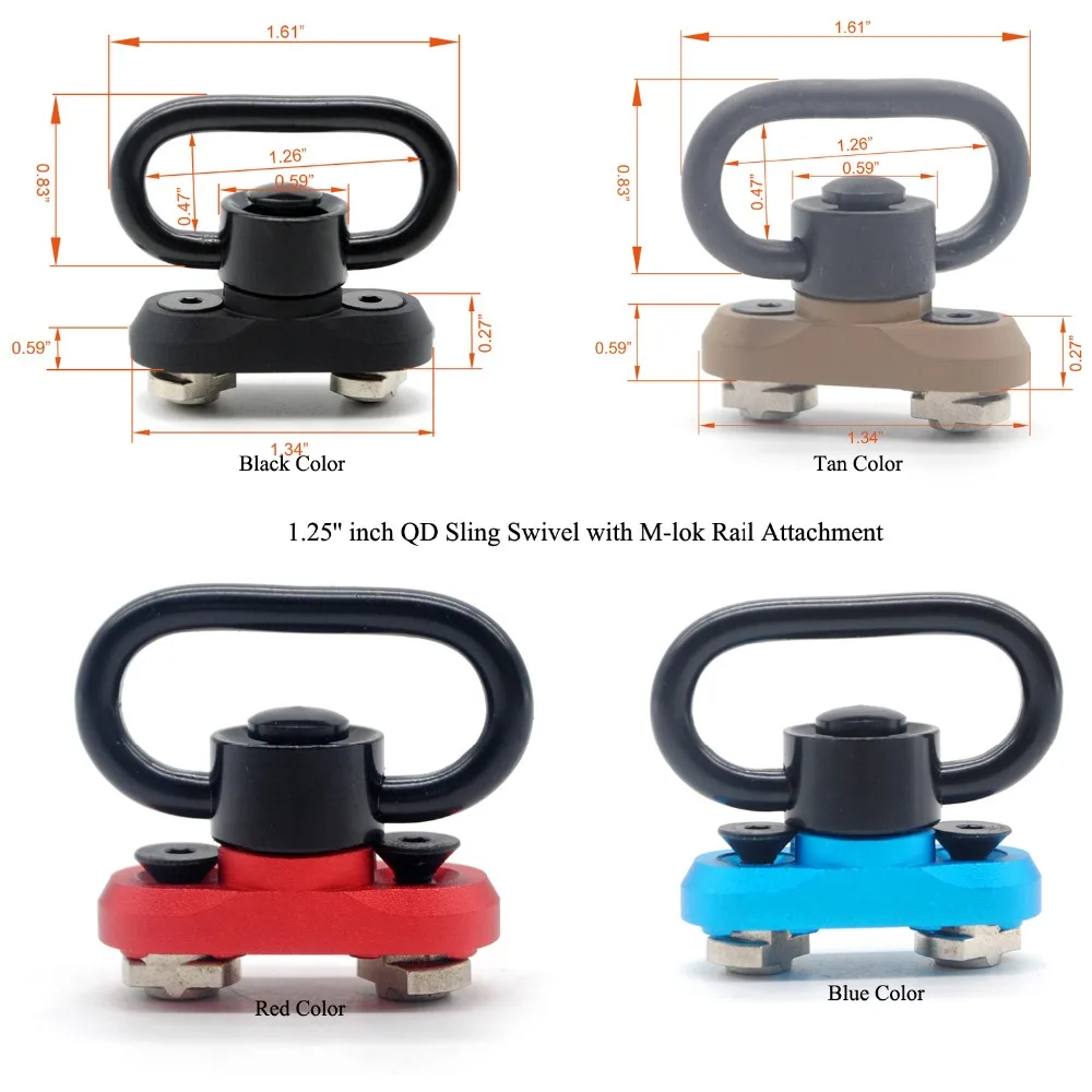 TriRock 4 цвета стиль 1,25 ''дюймовый QD вертлюг с M-lok Rail Attachment Adapter Kit_Black/Red/Tan/Blue color