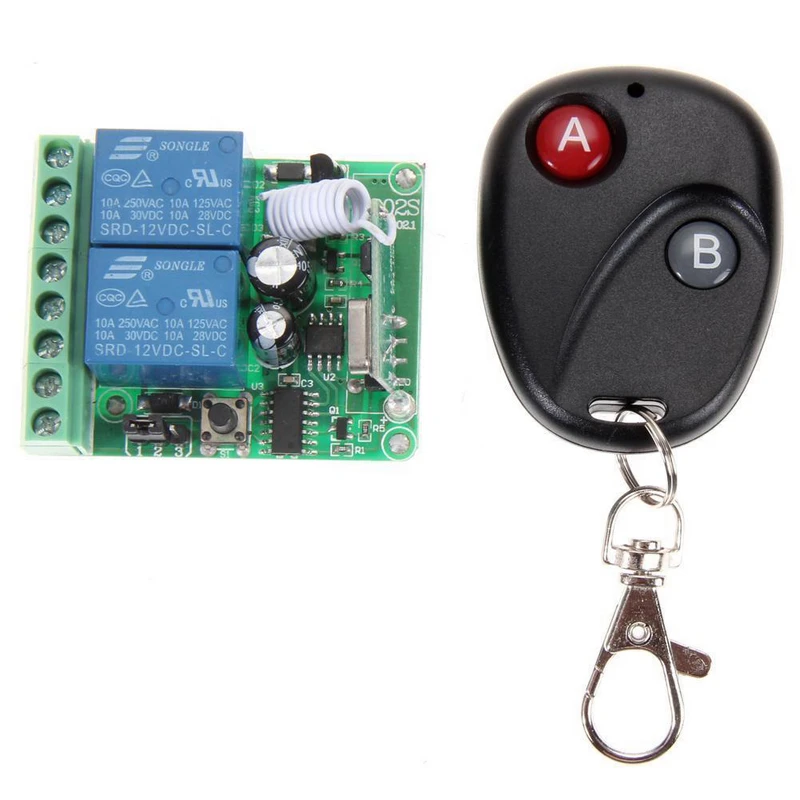

Newest DC 12V 2 Channel Learning Code Relay Receiver With 433MHz Wireless Remote Control Transmitter Mayitr