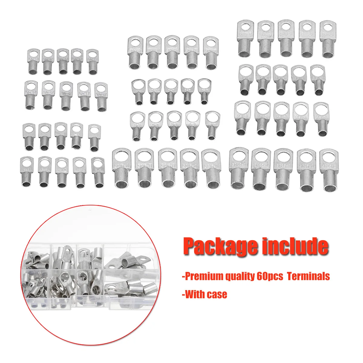 

60pcs Tinned Copper Cable Lugs Battery Terminals Set Wire Terminals Connector SC10-6 SC10-8 SC16-6 SC16-8 SC25-6 SC25-8