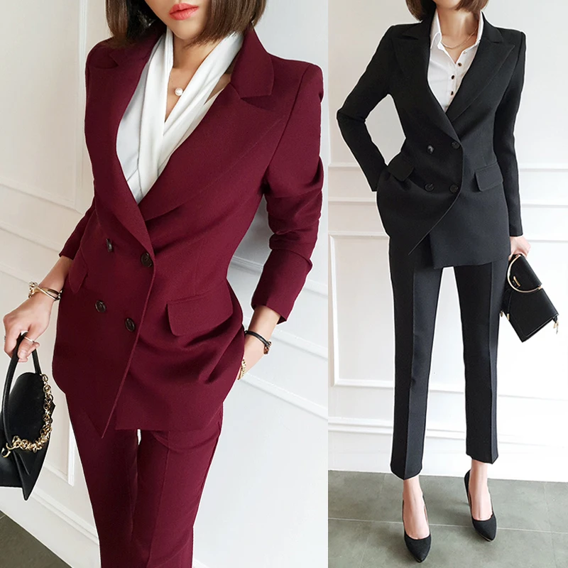 

Two piece set top and pants spring slim professional dress OL suit suit female fashion casual temperament elegant suit
