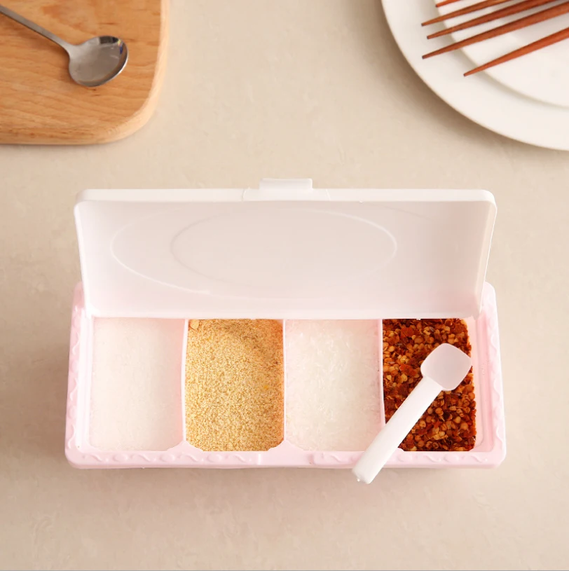 

Seasoning Box Compartment Cover Spoon Condiments Storage Container Kitchen Tools