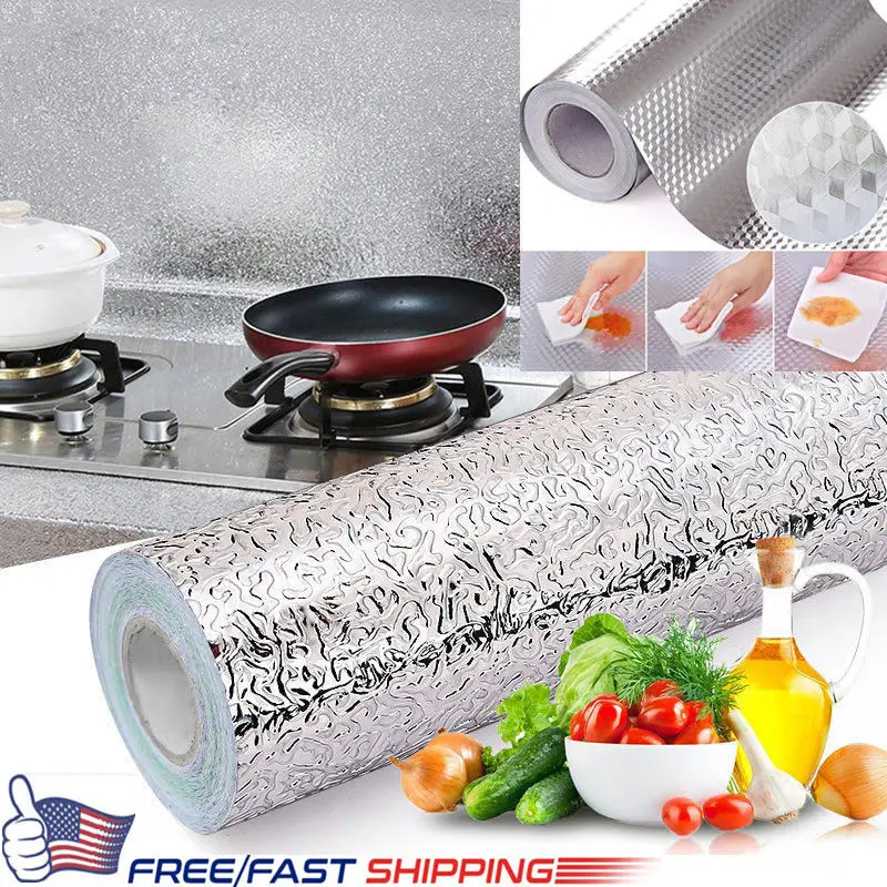 Kitchen Oil-proof Waterproof Stickers Aluminum Foil Stove Cabinet Self Adhesive Wall Sticker DIY Wallpaper | Дом и сад