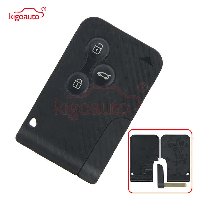 Kigoauto 3 Button Smart Card For Renault Clio Logan Megane 2 3 Koleos Scenic Card Case Black Car Key Fob Shell With Key Blade