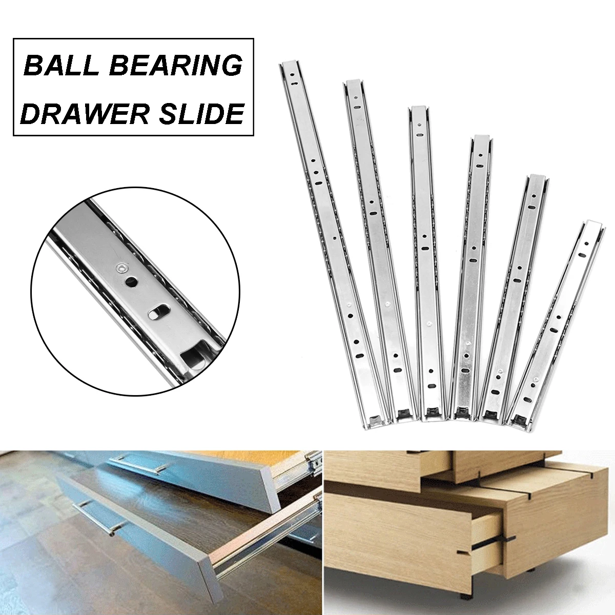 

2Pcs 10"-20" Ball Bearing Slides Ball Bearing Drawer Slides Steel Keyboard Cabinet Runners Cupboard Drawer For Furniture Slide