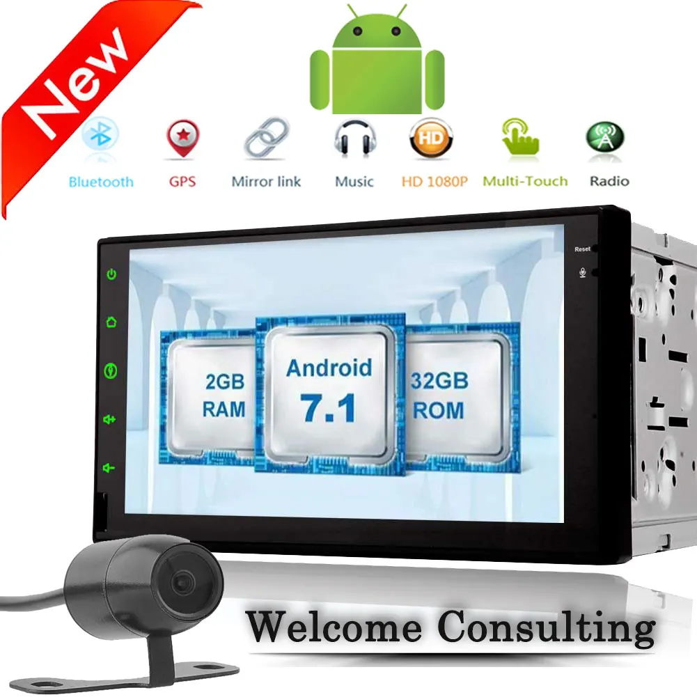 Автомобильный мультимедийный плеер с сенсорным экраном 2 DIN 7 0 Android 1 Bluetooth WiFi gps