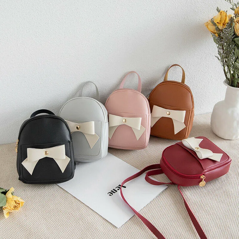 

Newest Fashion Girl's Leather Mini Backpack Girls Cute Bowknot Small Travel Casual Shoulder Bag