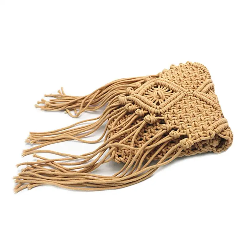 

Purely Handmade Woven Storage Bag Straw Beach Bag Fashion Shoulder Shopping Fringed Water Pattern Flower National Wind White