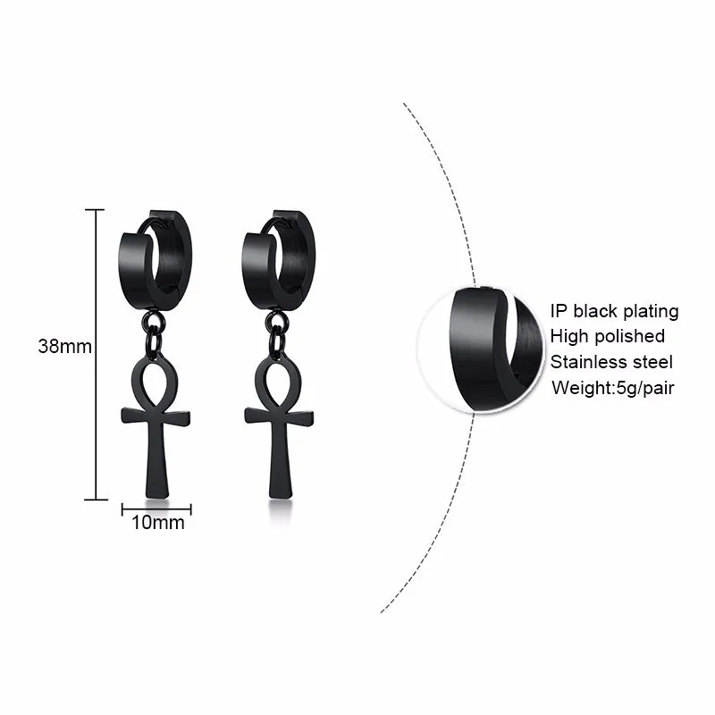 ANKH HUGGIE EARRINGS STAINLESS STEEL EGYPTIAN CROSS DROP EARING FOR MEN WOMEN EGYPT JEWELRY 2