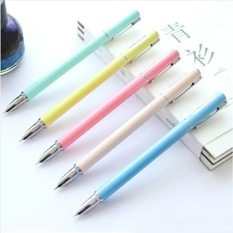 

1pcs Candy-colored Metal Office Student Calligraphy Pen Stainless Steel Nib Office Pen Type Pumping Ink Fountain Pen 03812